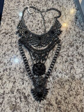 Free People Gunmetal Black Multi-Layer Statement Necklace